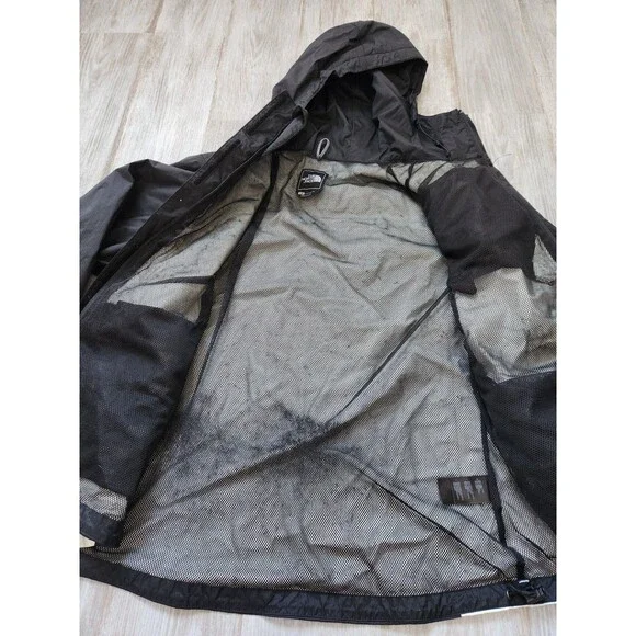 The North Face Hyvent Womens Rain Jacket Black white Hood Lightweight Sz L - Picture 7 of 14